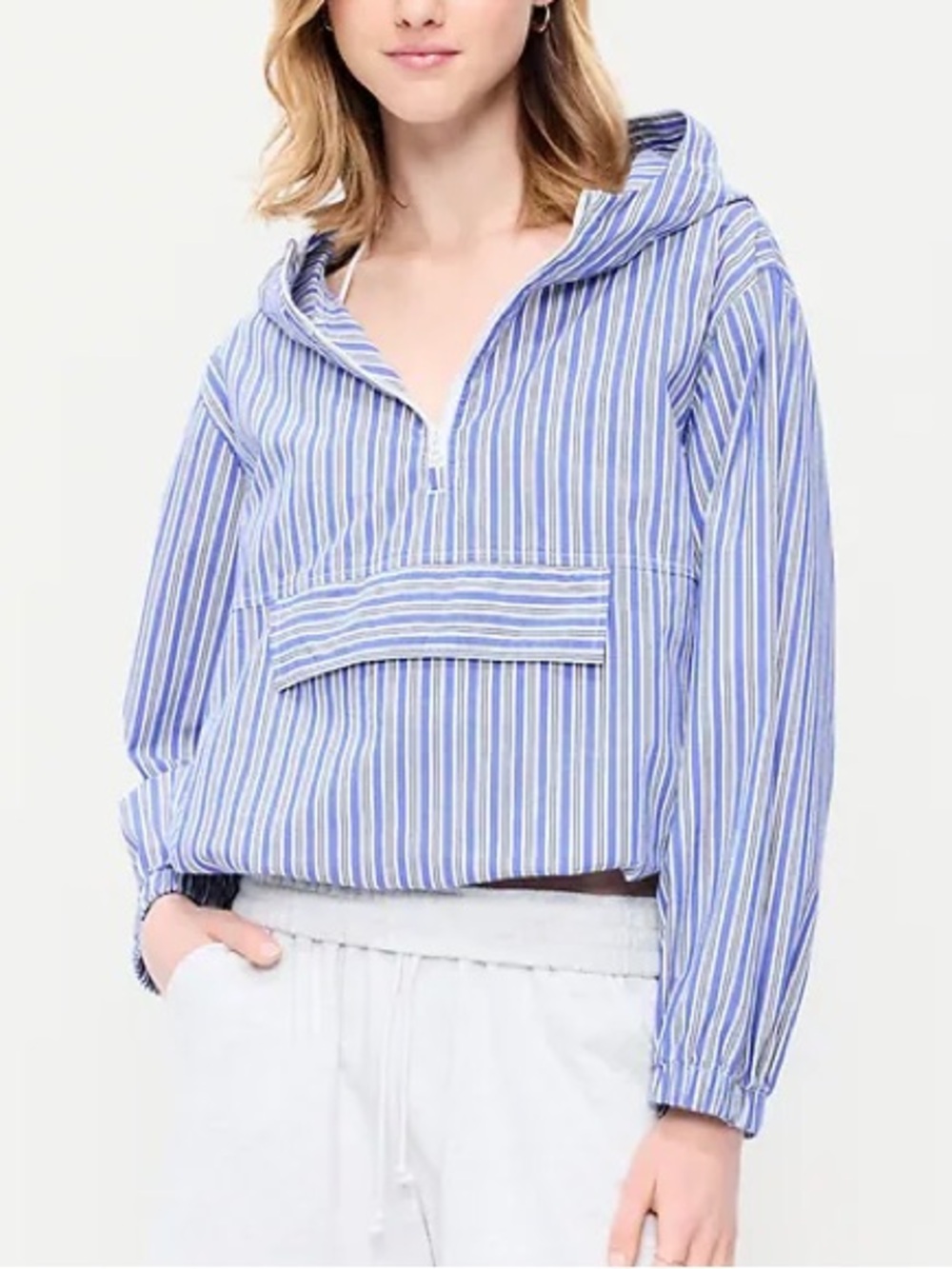 NWOT Old Navy Pullover Anorak Hoodie in Blue and White Stripe